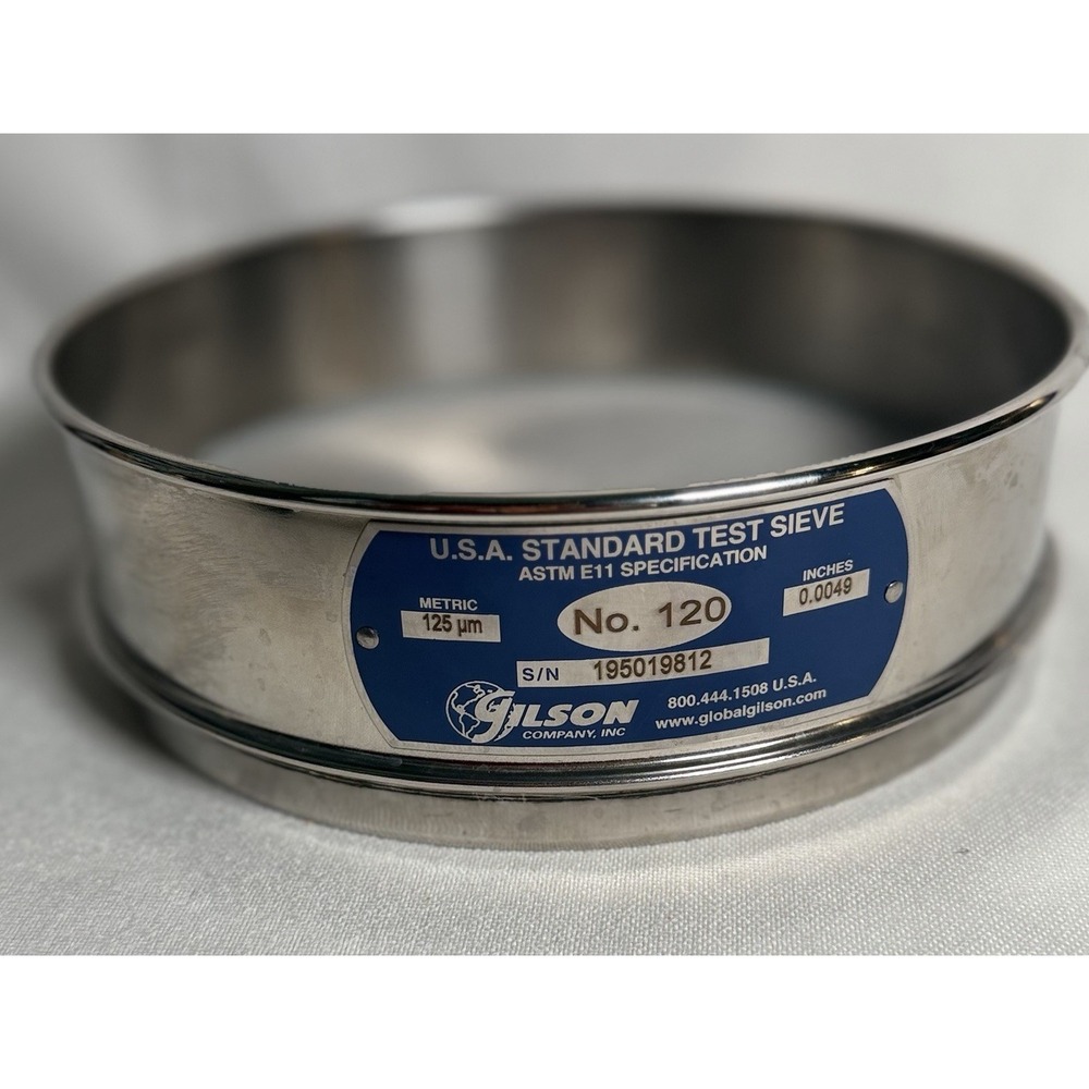 Gilson 8" Stainless Test Sieve No. 120 125µm ASTM E11 Lab Grade - MINT MESH COND - Picture 4 of 7